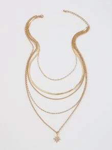 Star Pendant Layered Necklace - Yellow Gold - View 2