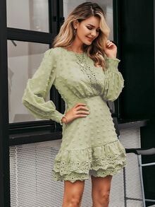 Simplee Sukienki Sznurówka Kontrastowa Zmarszczony Rąbek Jedna z Warstw Suwak Zmarszczony Równy Boho