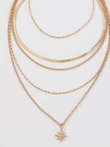 Star Pendant Layered Necklace - Yellow Gold - View 4