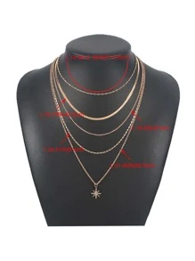Star Pendant Layered Necklace - Yellow Gold - View 5