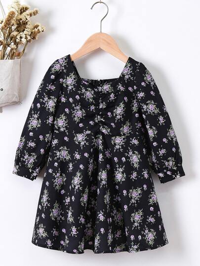 Toddler Girls Sweetheart Neck Floral Print Dress