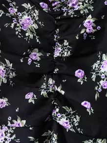 Toddler Girls Sweetheart Neck Floral Print Dress - Black - View 4