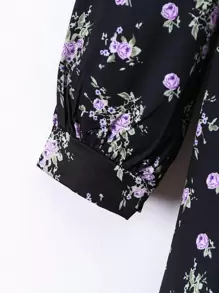 Toddler Girls Sweetheart Neck Floral Print Dress - Black - View 5