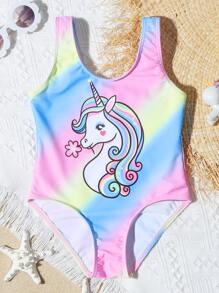 小女童獨角獸印花連體泳衣 - 彩色 - 查看 1