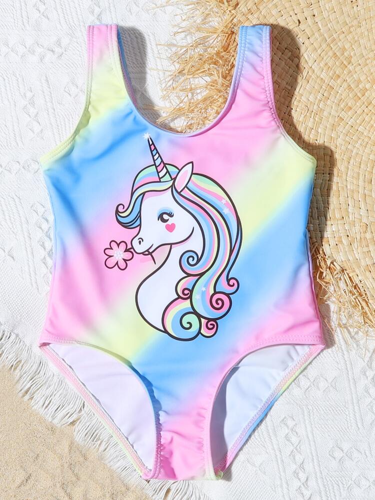 小女童獨角獸印花連體泳衣 - 彩色 - 查看 3