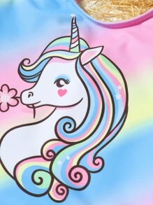 小女童獨角獸印花連體泳衣 - 彩色 - 查看 5