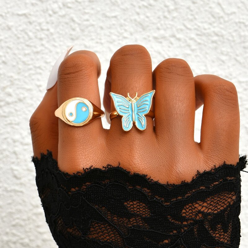 

2pcs Butterfly Decor Ring, Multicolor