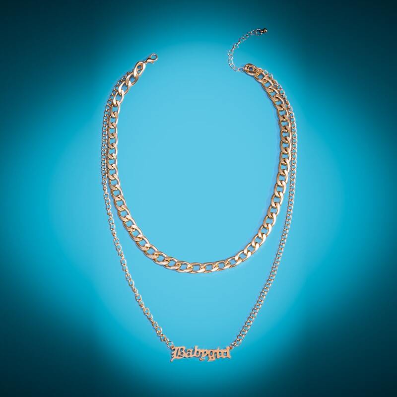 

Letter Design Layered Chain Necklace, Gold