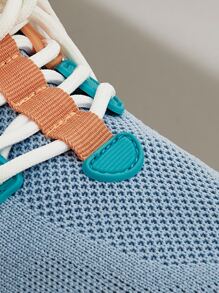 Colorblock Lace Up Decor Knit Sneakers - Blue - View 3