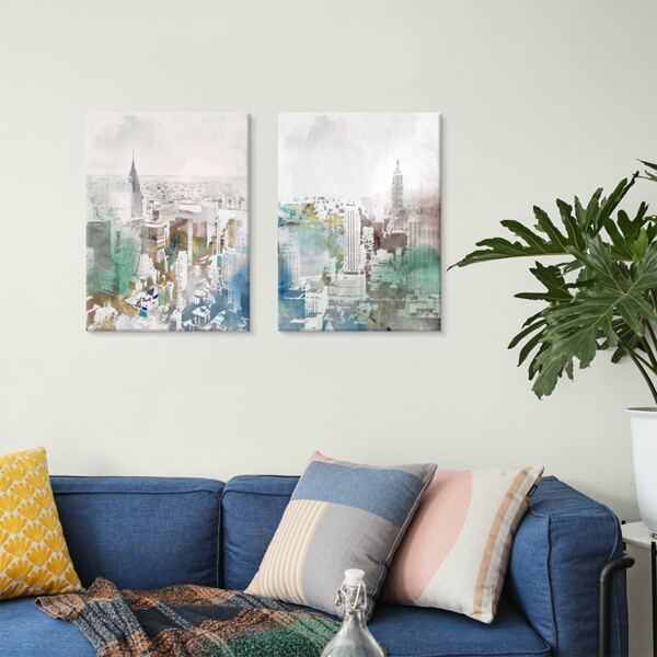 

2pcs City Pattern Unframed Painting, Multicolor