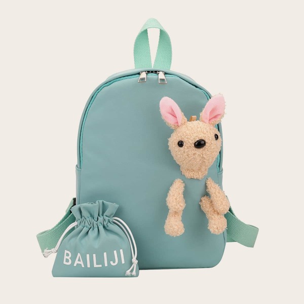 

Kids Cartoon Rabbit Decor Backpack With Coin Case, Green