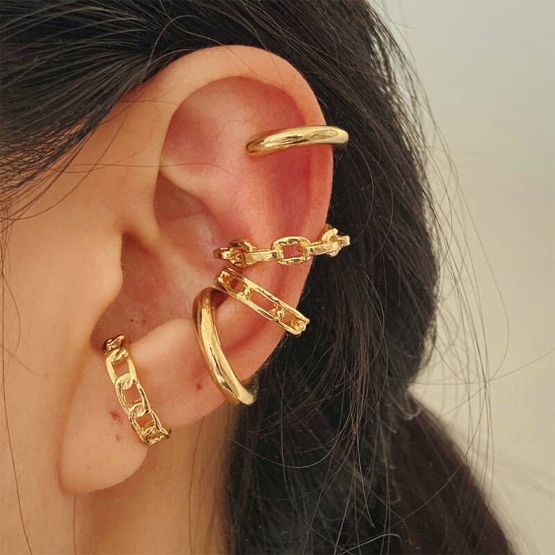 

5pcs Chain Design Ear Cuff, Gold