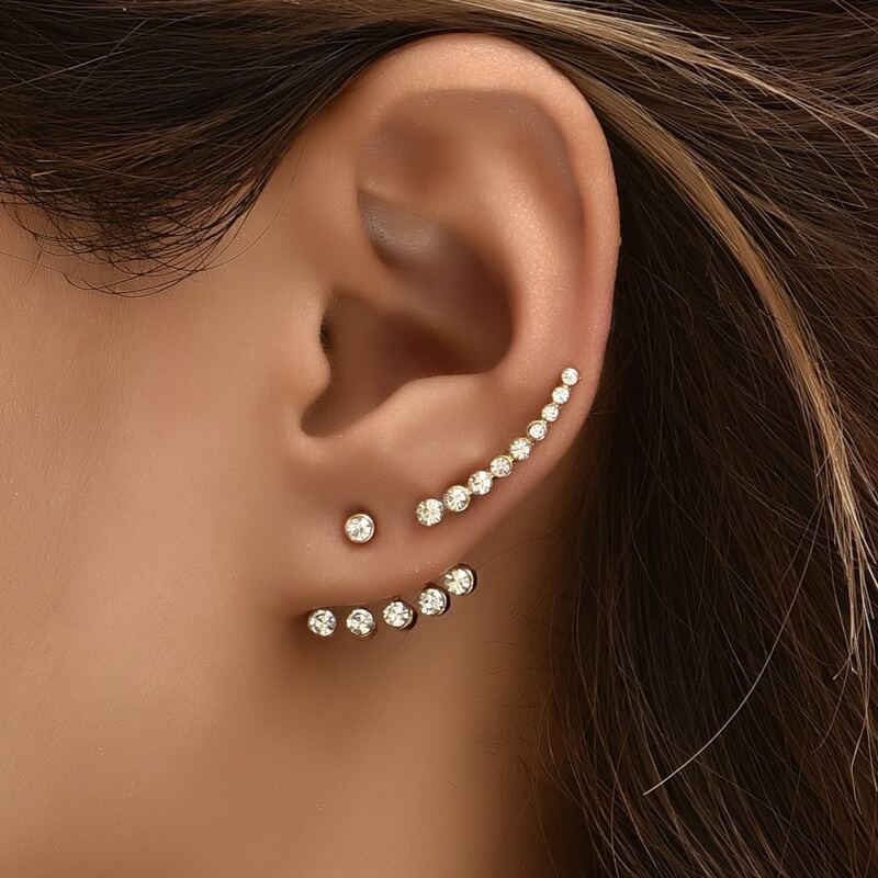 

3pcs Rhinestone Decor Earrings, Gold