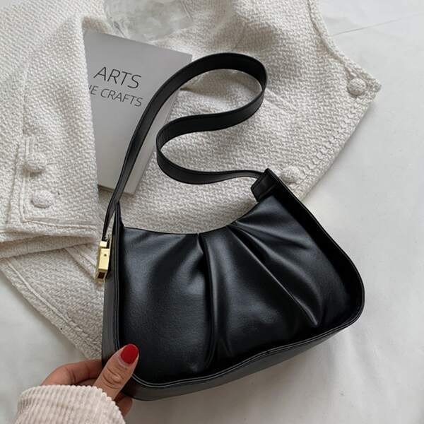 

Ruched Design Shoulder Bag, Black
