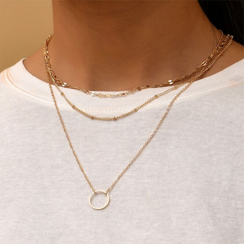 

Ring Decor Layered Chain Necklace, Gold