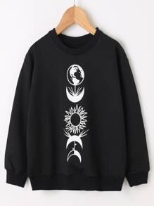 Niñas Pullover con estampado de sol y luna - Negro - Ver 1