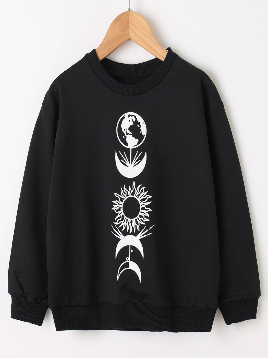 Niñas Pullover con estampado de sol y luna - Negro - Ver 1