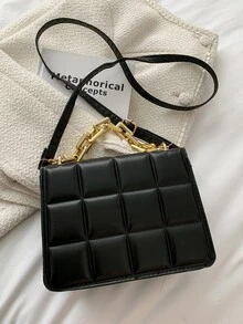 Túi vuông có kết cấu trang trí chuỗi - màu đen - Xem 2