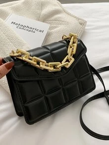 Túi vuông có kết cấu trang trí chuỗi - màu đen - Xem 4