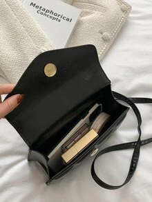 Túi vuông có kết cấu trang trí chuỗi - màu đen - Xem 5