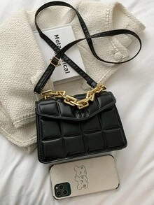 Túi vuông có kết cấu trang trí chuỗi - màu đen - Xem 6