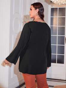 Áo sơ mi Plus Size Thắt nơ trước Sọc Giải trí - màu đen - Xem 2