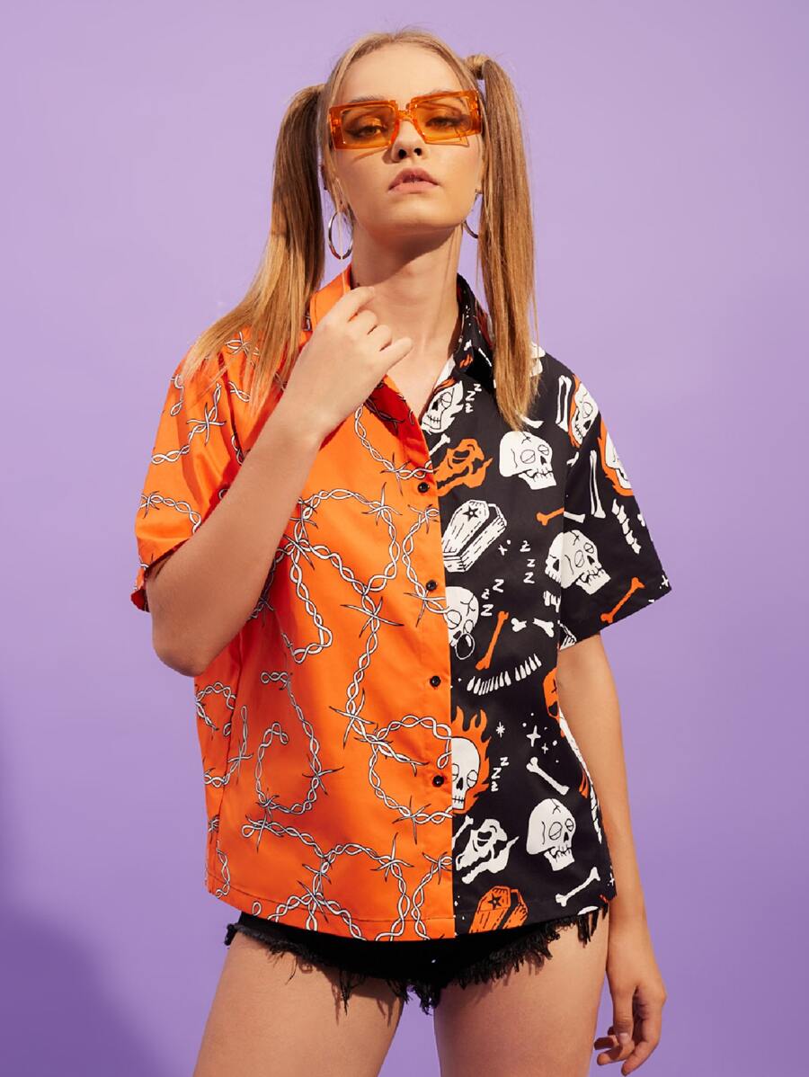 SHEIN Áo sơ mi Chuỗi & In Đầu lâu - Nhiều màu - Xem 1