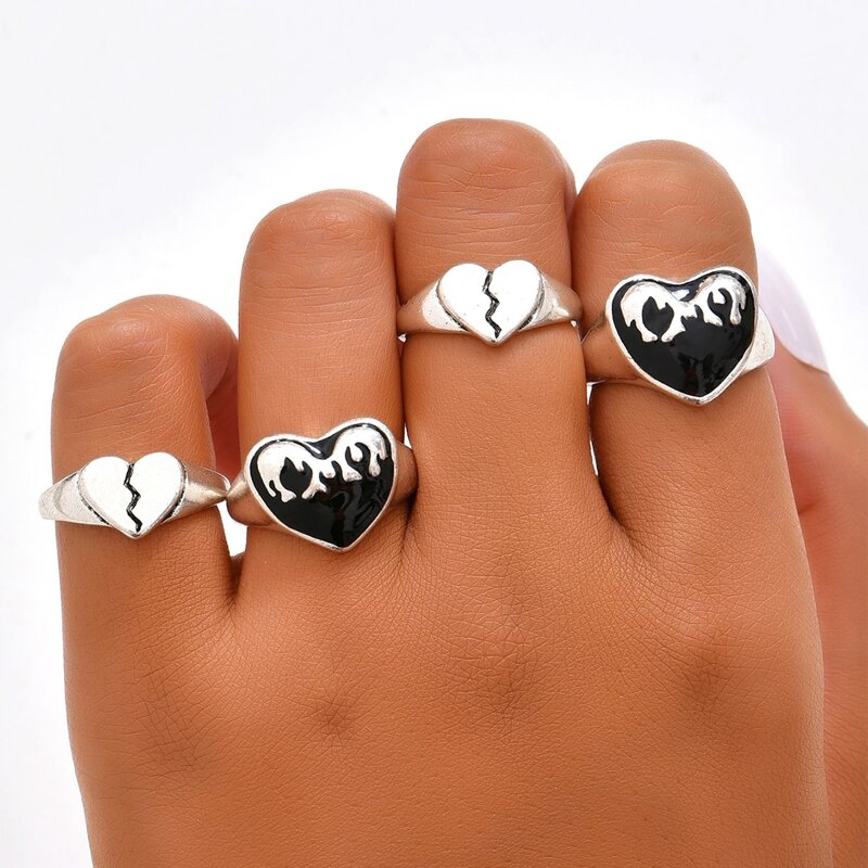 

4pcs Heart Decor Ring, Silver
