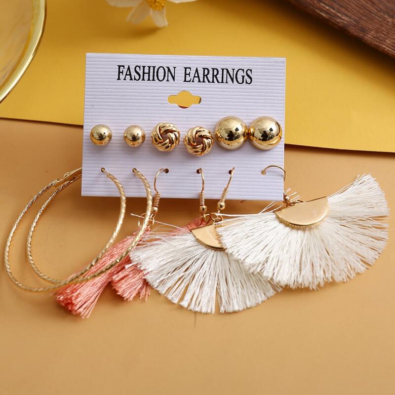 

6pairs Tassel Drop Earrings, Gold
