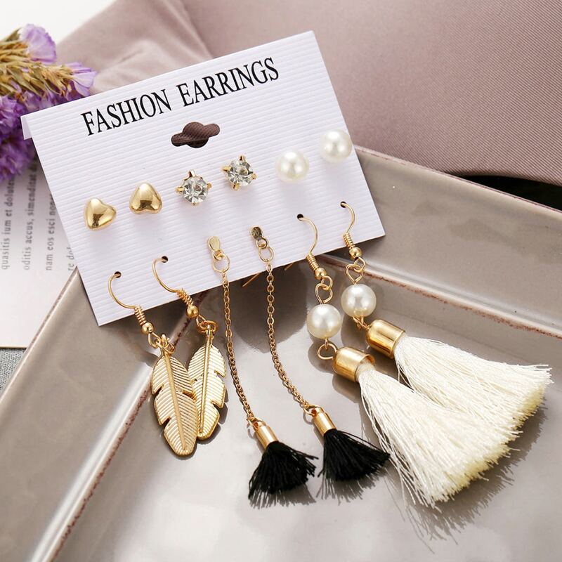 

6pairs Tassel Drop Earrings, Gold