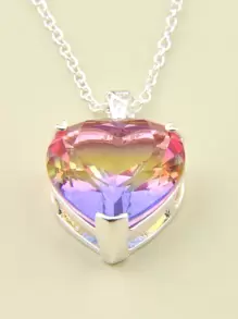 1 件心形彩色绿柱石吊坠项链，简约时尚，适合夏季