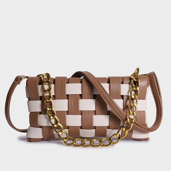 

Two Tone Braided Detail Shoulder Bag, Khaki