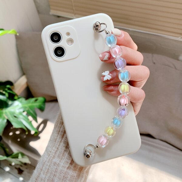 

Beaded Hand Strap Phone Case, Beige