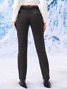 Solid Wind-Proof Waterproof Sports Pants With Belt - Black - View 2