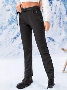 Solid Wind-Proof Waterproof Sports Pants With Belt - Black - View 3