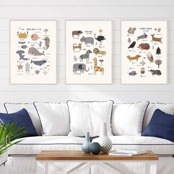 

3pcs Animal Unframed Painting, Multicolor
