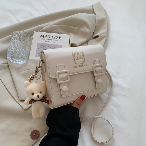 

Buckle Decor Crossbody Bag With Bag Charm, Beige