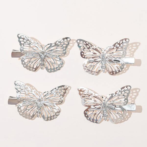 

4pcs Toddler Girls Butterfly Hair Clip, Silver