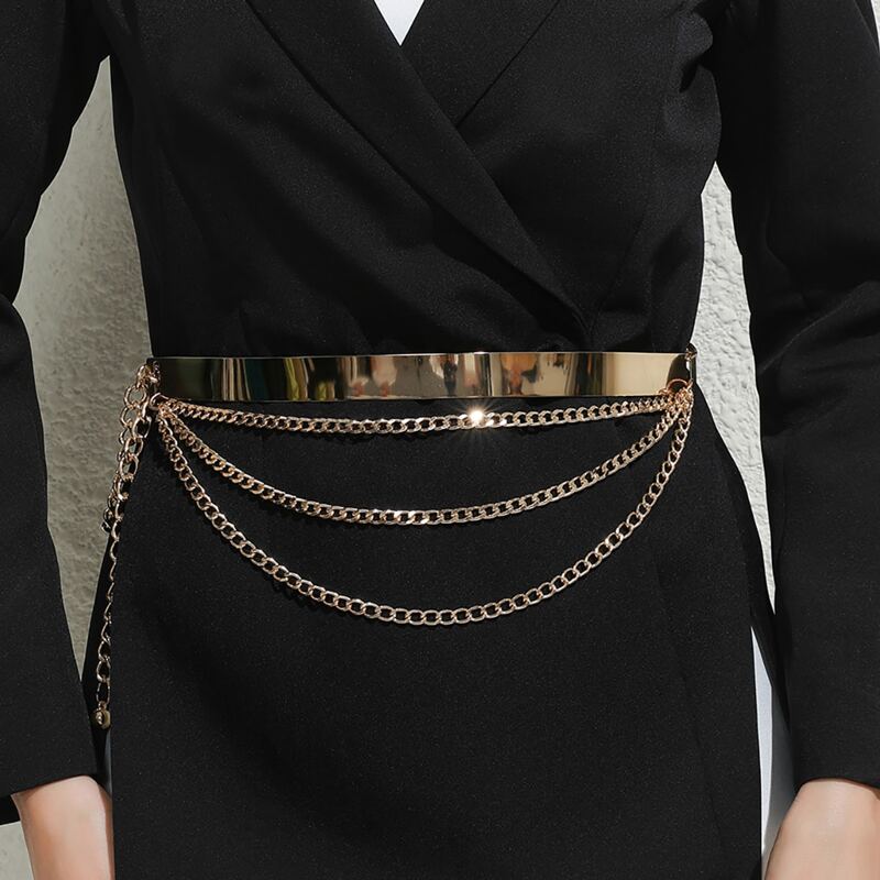 

Layered Chain Decor Belt, Gold