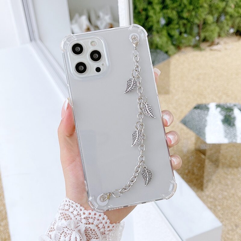 

Clear Phone Case With Chain Hand Strap, Silver