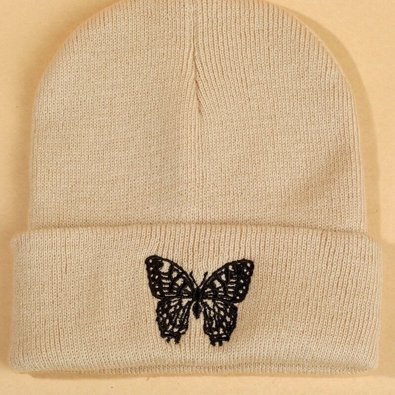 

Embroidery Butterfly Beanie, Beige