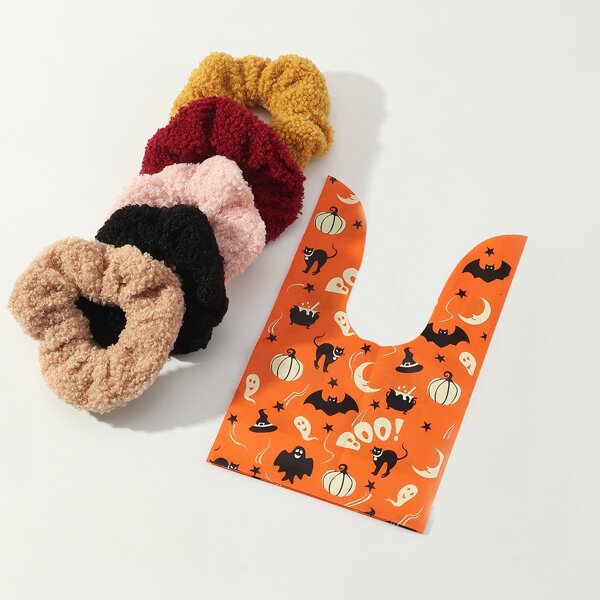 

5pcs Toddler Girls Halloween Solid Scrunchie, Multicolor