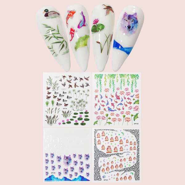 

4sheets Animal Pattern Nail Art Sticker, Multicolor