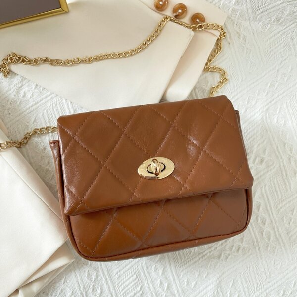 

Quilted Turn-lock Crossbody Bag, Brown