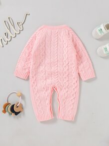 Baby Girl Button Detail Cable Knit Jumpsuit - Baby Pink - View 2