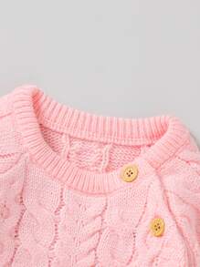 Baby Girl Button Detail Cable Knit Jumpsuit - Baby Pink - View 3