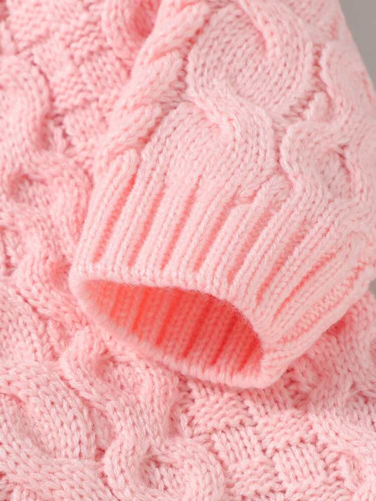 Baby Girl Button Detail Cable Knit Jumpsuit - Baby Pink - View 4