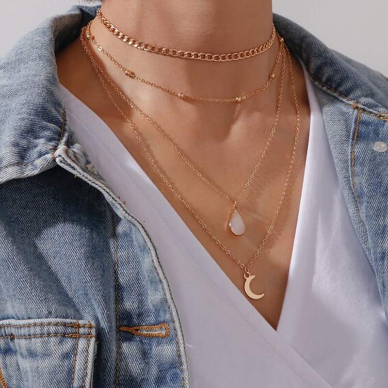 

Moon Decor Layered Chain Necklace, Gold