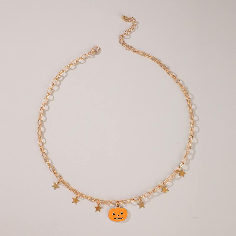 

Halloween Pumpkin Pendant Chain Necklace, Gold