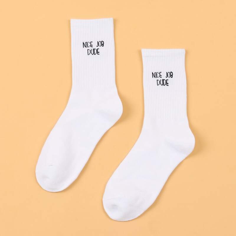 

Letter Graphic Crew Socks, White